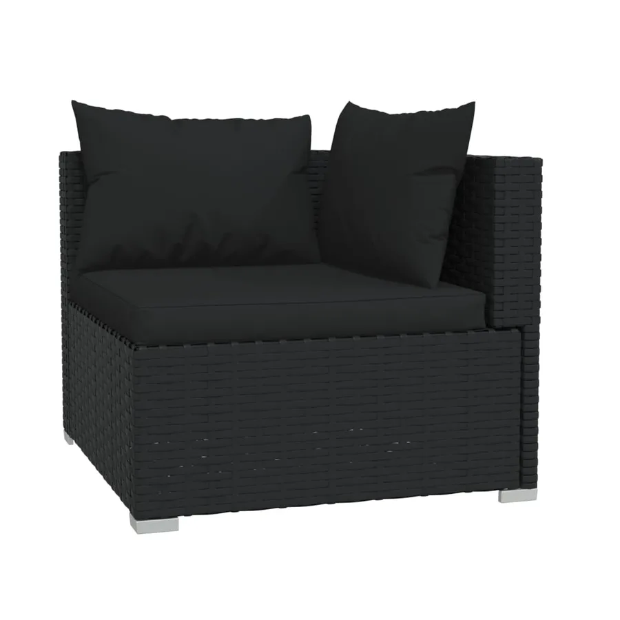 Salon de jardin 5 pcs avec coussins Résine tressée Noir - 4