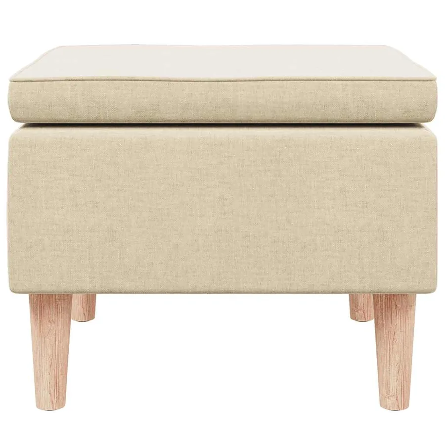 Tabouret avec pieds en bois Crème Tissu - 3