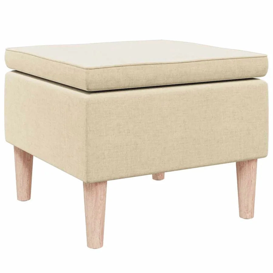 Tabouret avec pieds en bois Crème Tissu - 4