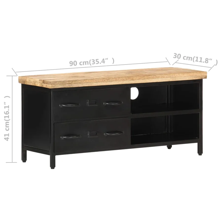 Meuble TV 90x30x41 cm Bois de manguier brut - 8