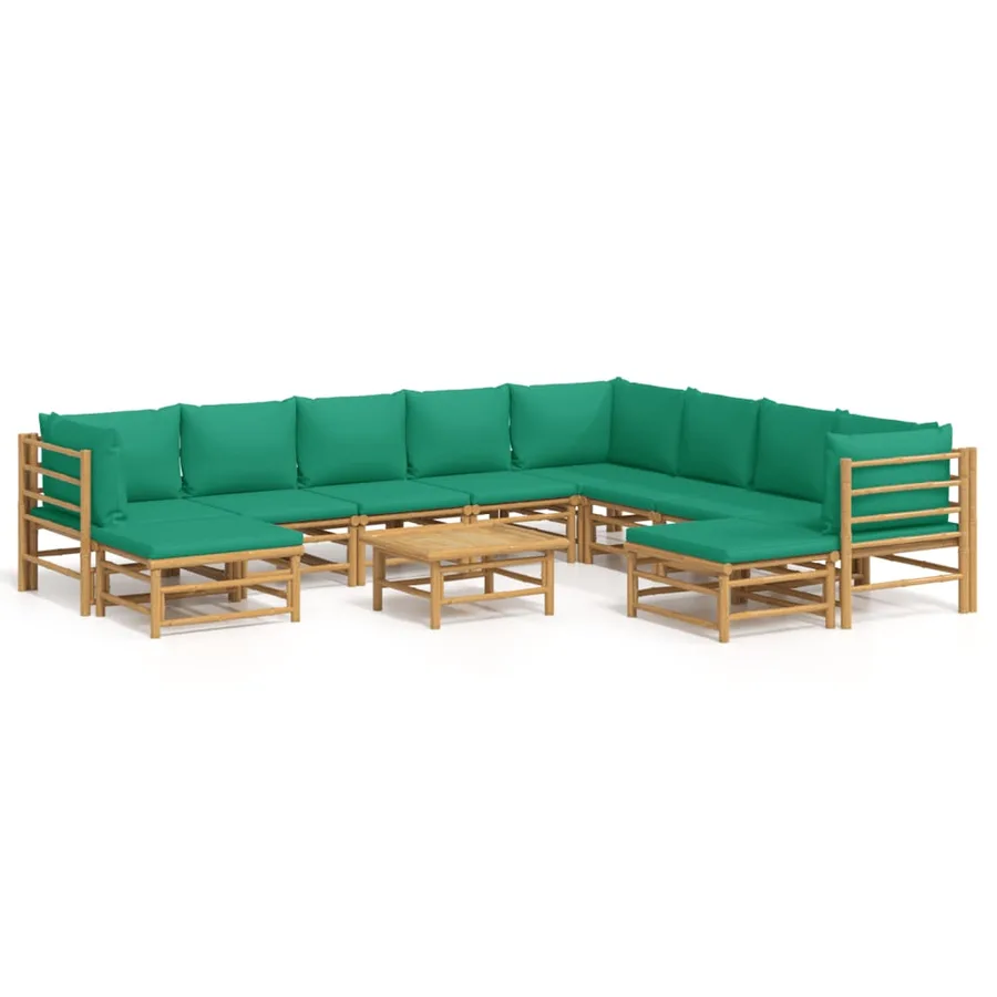 Salon de jardin 11 pcs avec coussins vert bambou - 2