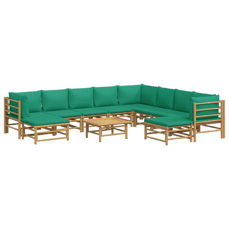 Salon de jardin 11 pcs avec coussins vert bambou - 3