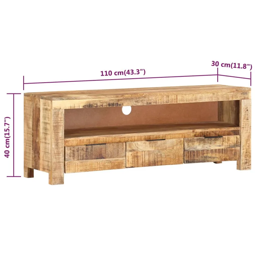 Meuble TV 110x30x40 cm Bois de manguier brut - 8