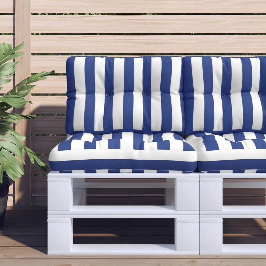 Coussins de palette lot de 2 rayures bleues/blanches tissu