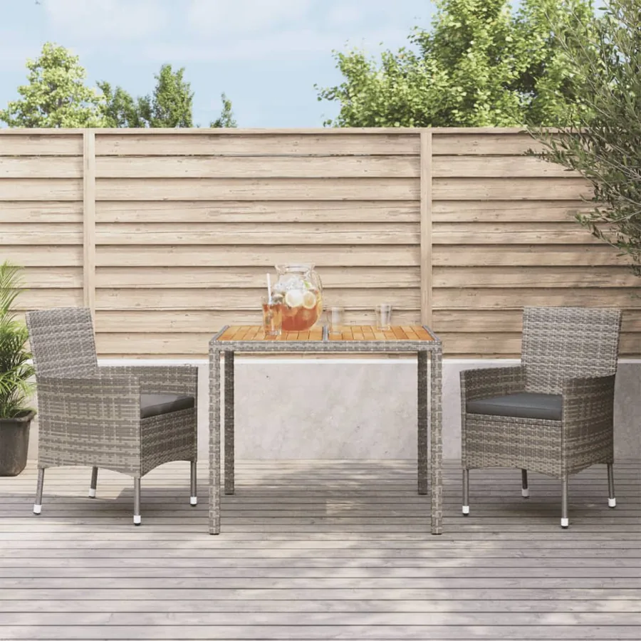Ensemble à manger de jardin 3 pcs coussins gris résine tressée
