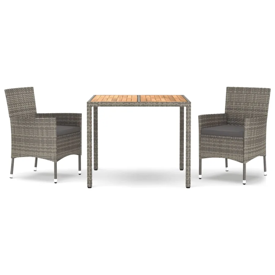 Ensemble à manger de jardin 3 pcs coussins gris résine tressée - 2