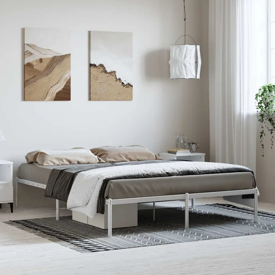 Cadre de lit métal sans matelas blanc 150x200 cm