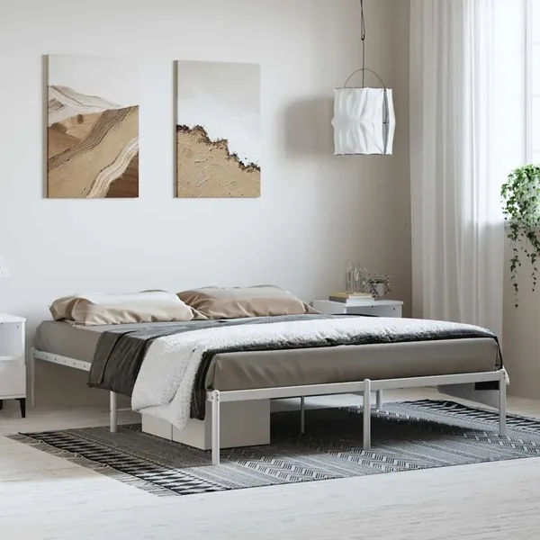 Cadre de lit métal sans matelas blanc 150x200 cm
