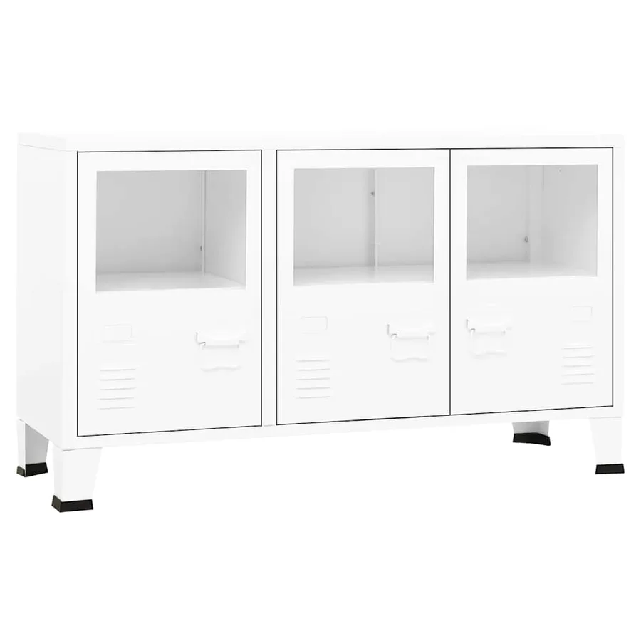 Buffet industriel Blanc 105x35x62 cm Métal et verre - 2