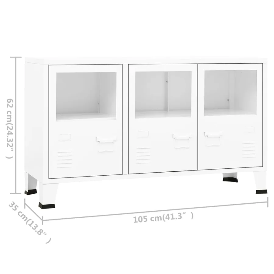 Buffet industriel Blanc 105x35x62 cm Métal et verre - 9