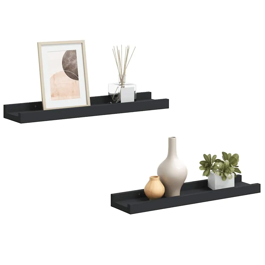 Étagères à rebord pour cadre photo 2 pcs Noir 40x9x3 cm MDF - 2