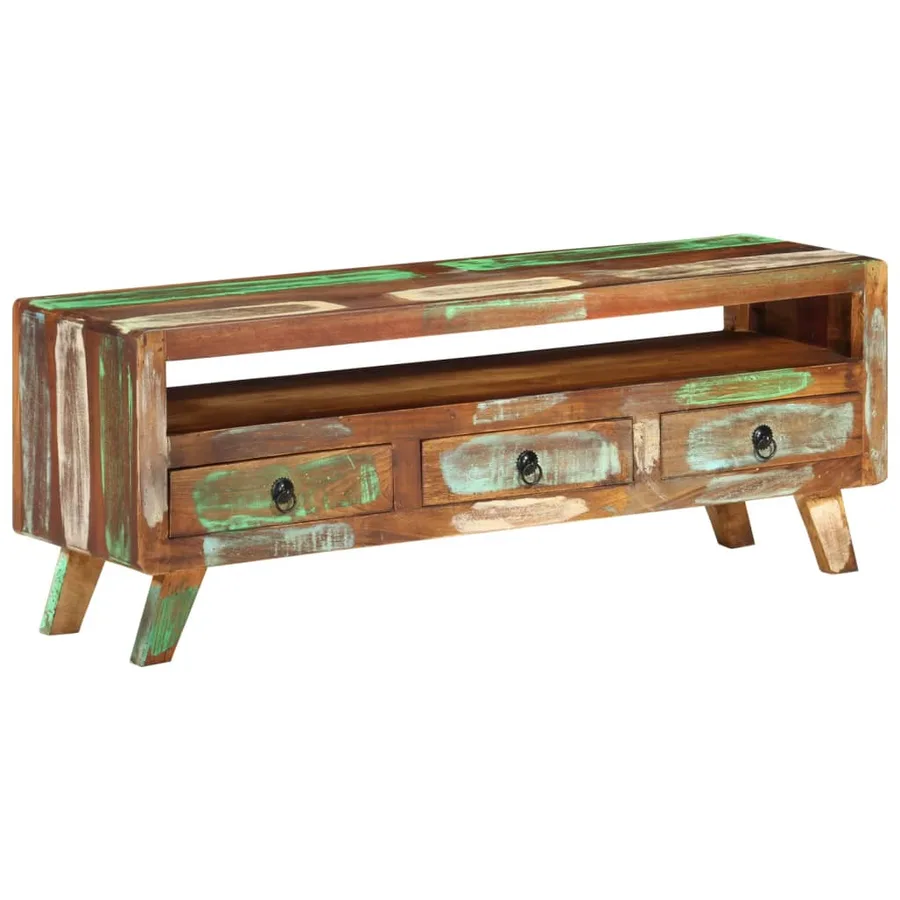 Meuble TV Multicolore 110x30x40 cm Bois massif de récupération - 10