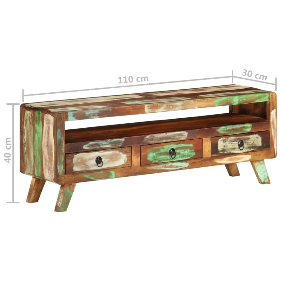 Meuble TV Multicolore 110x30x40 cm Bois massif de récupération - 9
