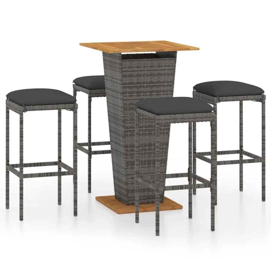 Ensemble de bar de jardin 5 pcs et coussins Résine tressée Gris - 2
