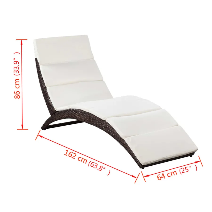Chaise longue pliable avec coussin Résine tressée Noir - 14
