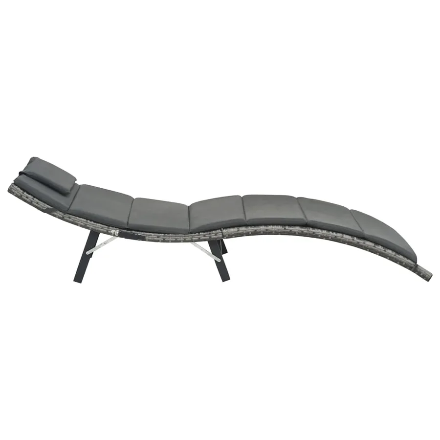 Chaise longue pliable avec coussin Résine tressée Noir - 18