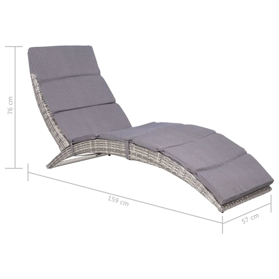 Chaise longue pliable avec coussin Résine tressée Noir - 28