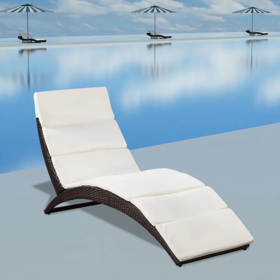 Chaise longue pliable avec coussin Résine tressée Noir - 8