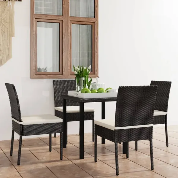 Ensemble à manger de jardin 5 pcs Résine tressée Noir