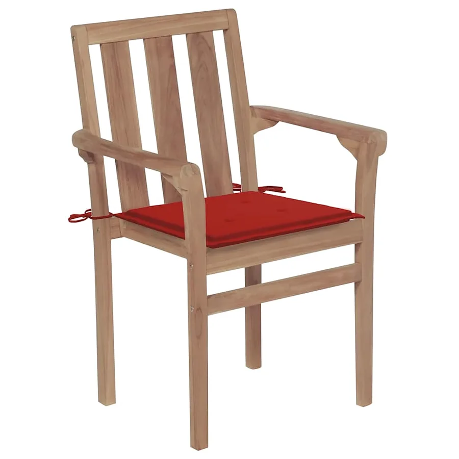 Chaises de jardin empilables avec coussins lot de 4 Teck solide - 3