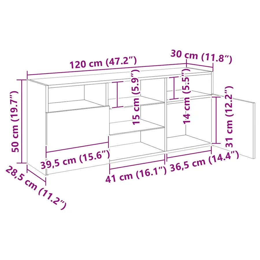 Meuble TV avec lumières LED chêne sonoma 120x30x50 cm - 18