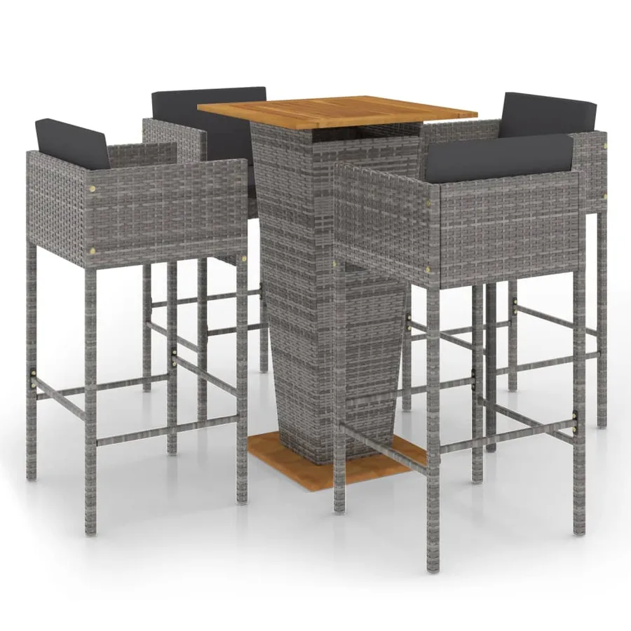 Ensemble de bar de jardin 5 pcs et coussins Résine tressée Gris - 2