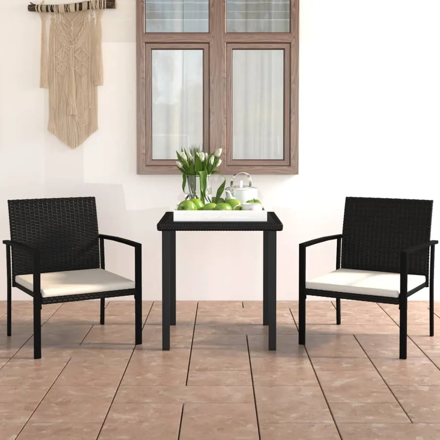 Ensemble à manger de jardin 3 pcs Résine tressée Noir