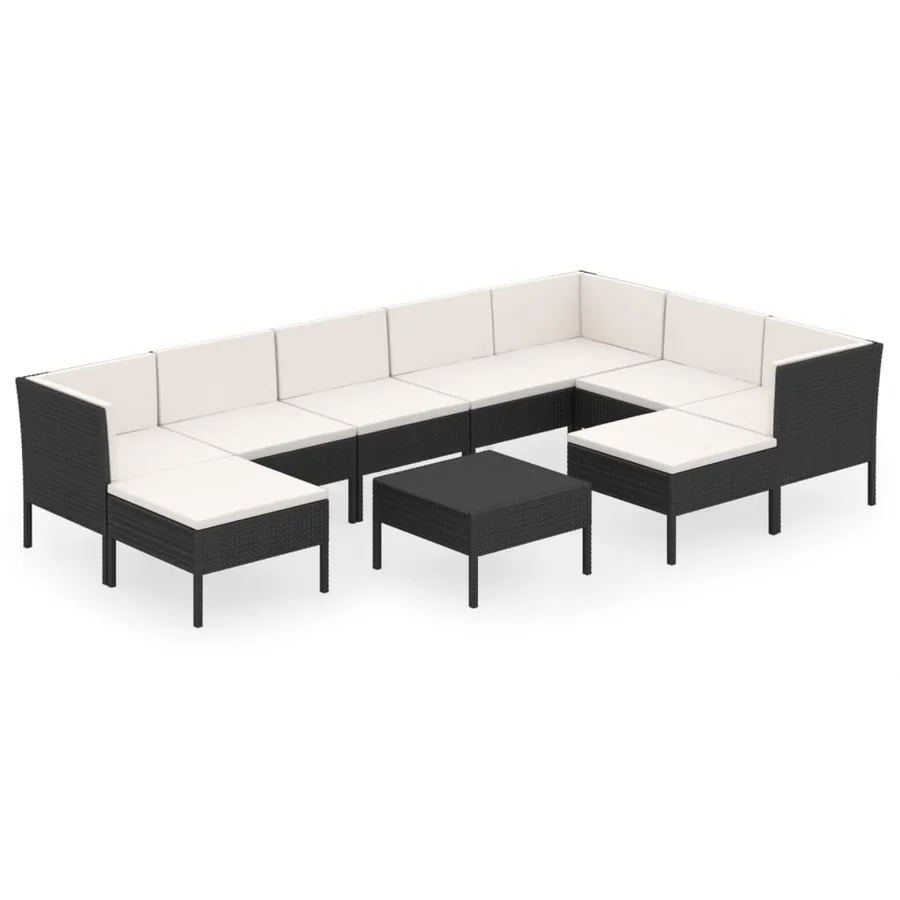 Salon de jardin 10 pcs avec coussins Résine tressée Noir - 2