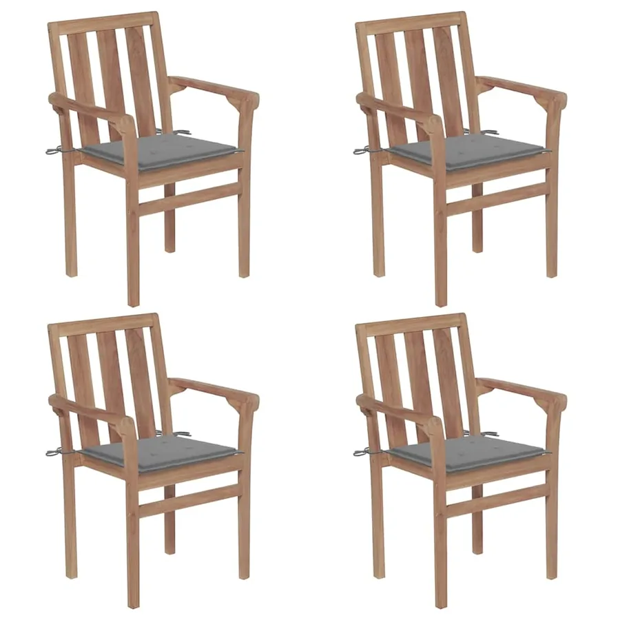 Chaises de jardin empilables avec coussins lot de 4 Teck solide - 14