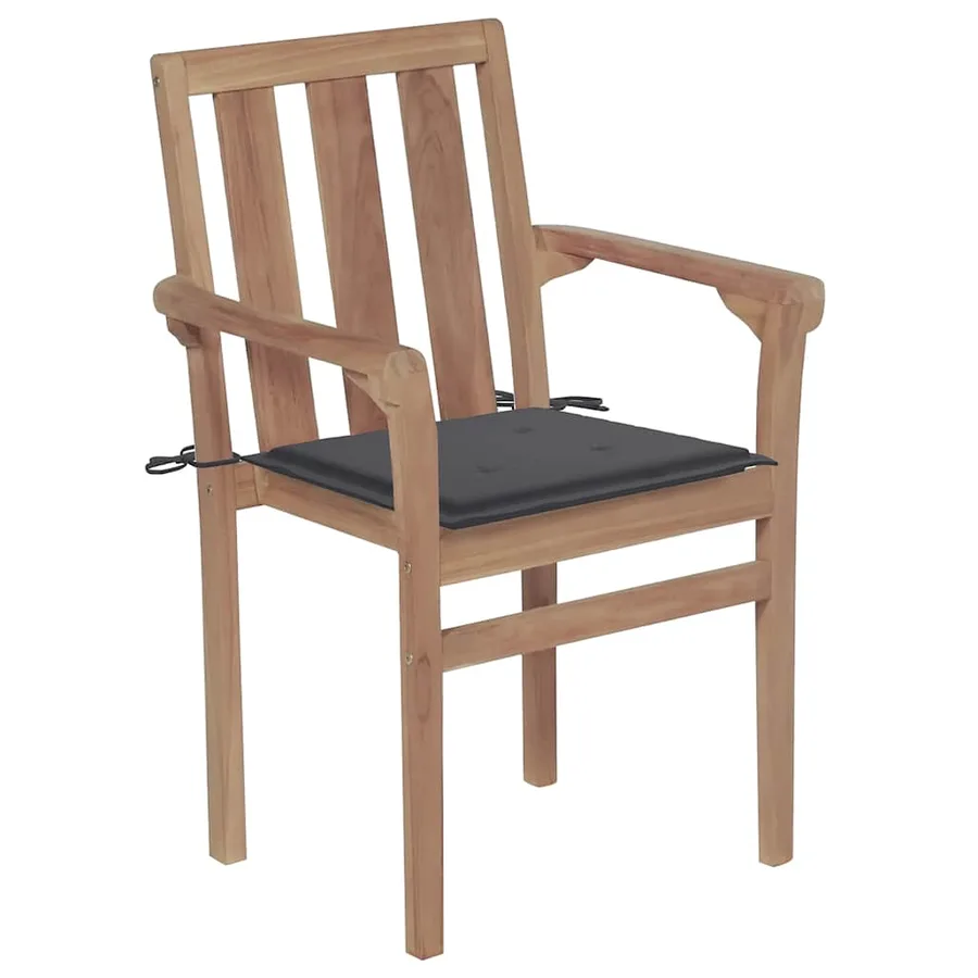 Chaises de jardin empilables avec coussins lot de 4 Teck solide - 3