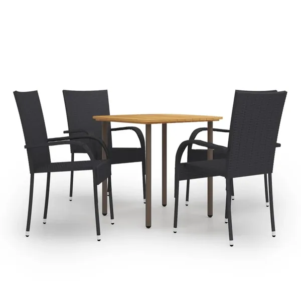 Ensemble à manger de jardin 5 pcs Résine tressée Noir