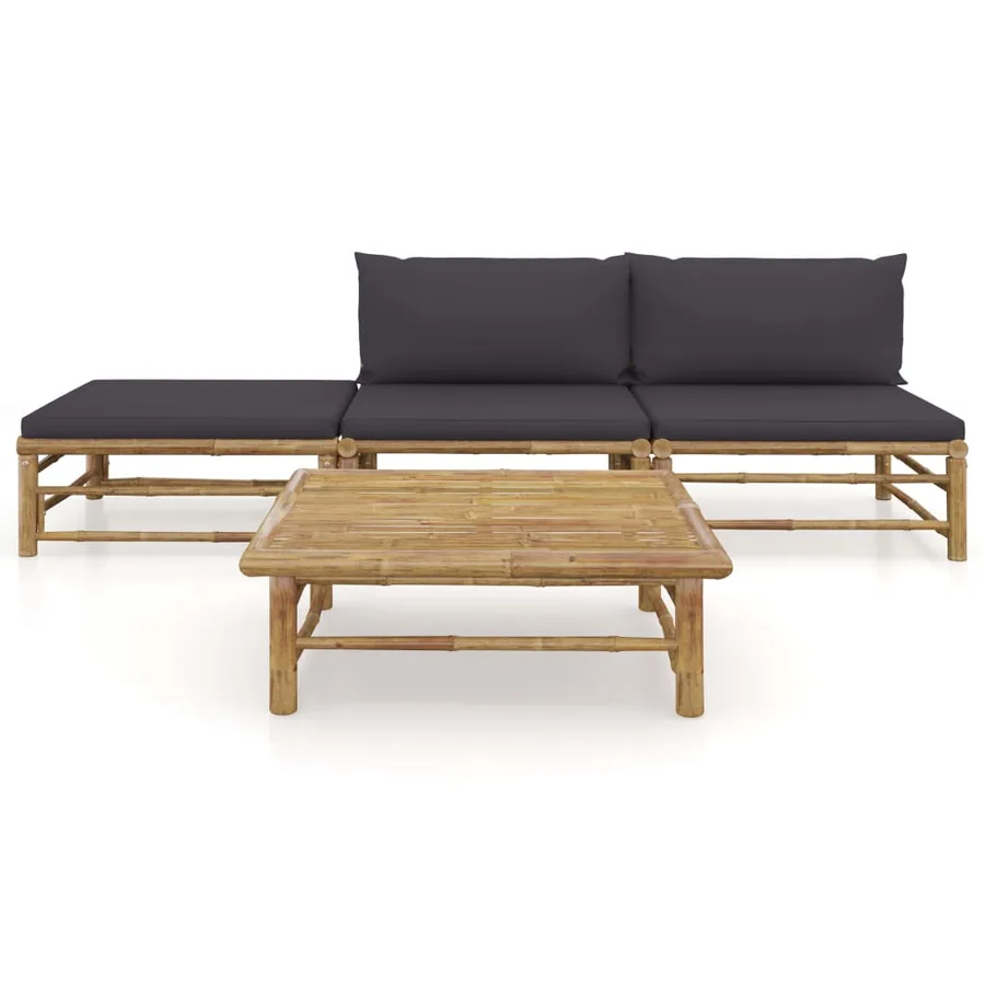 Salon de jardin 4 pcs avec coussins gris foncé bambou - 2
