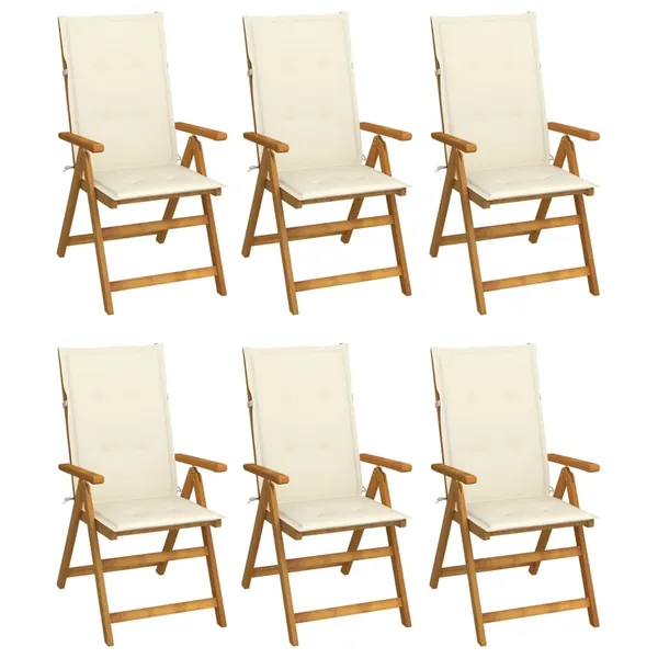 Chaises pliables de jardin lot de 6 avec coussins Bois d'acacia