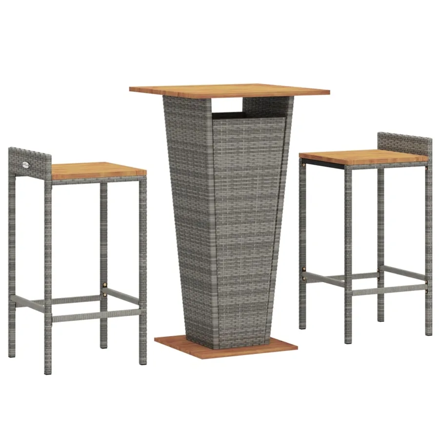 Ensemble de bar jardin 3 pcs gris poly rotin/bois massif acacia - 3