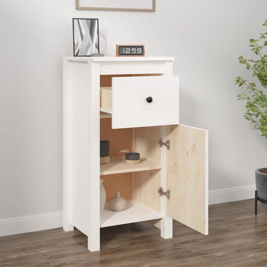 Buffet blanc 40x35x80 cm bois massif de pin - 3