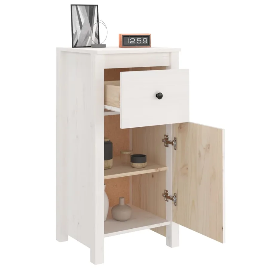 Buffet blanc 40x35x80 cm bois massif de pin - 7