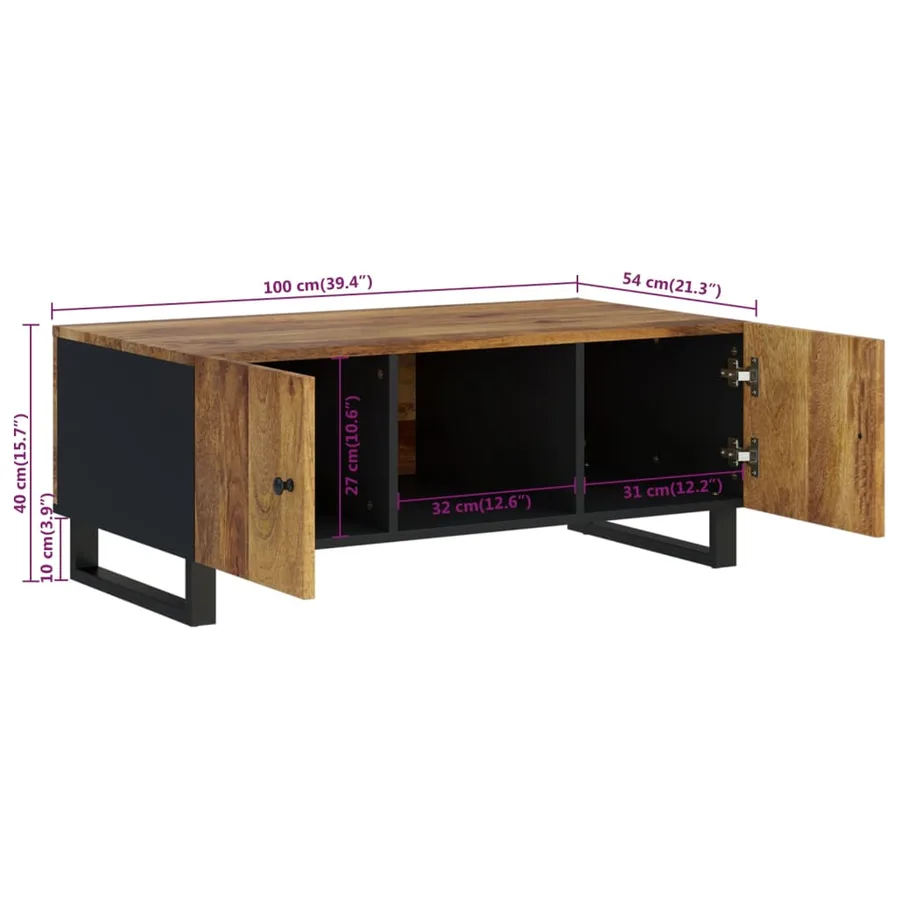 Table basse 100x54x40cm bois de manguier solide et d'ingénierie - 10