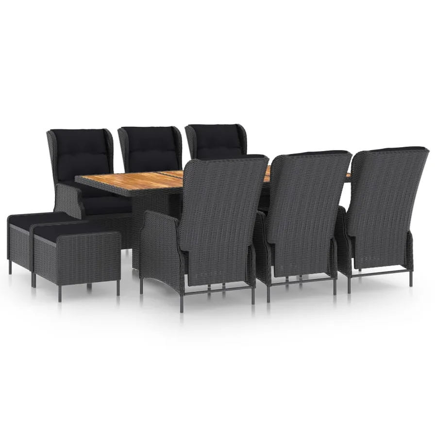 Ensemble à manger d'extérieur 9 pcs et coussins résine tressée