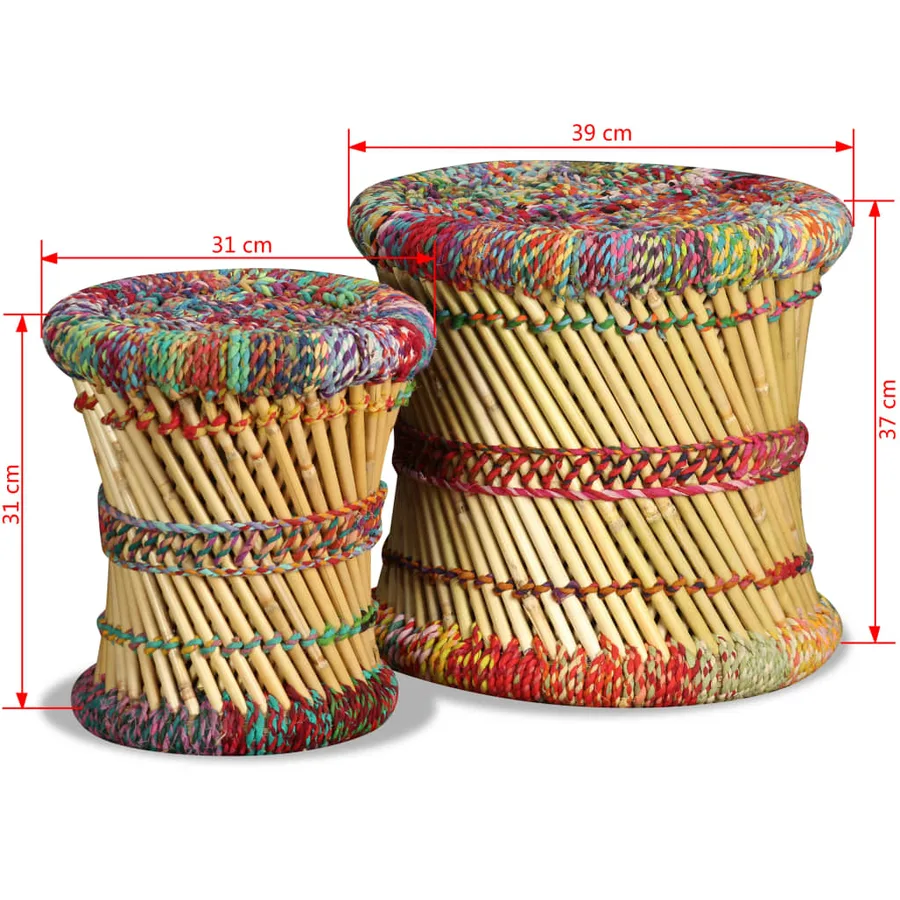 Tabourets avec détails chindi lot de 2 multicolore bambou - 10
