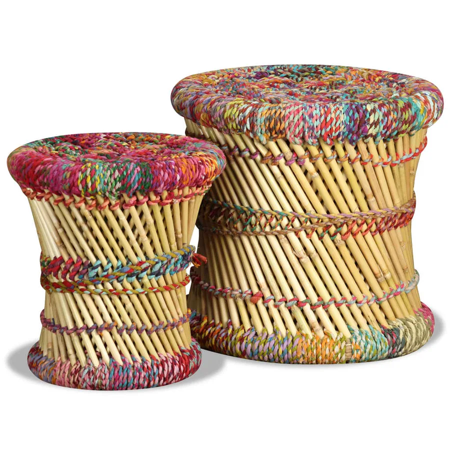 Tabourets avec détails chindi lot de 2 multicolore bambou - 2
