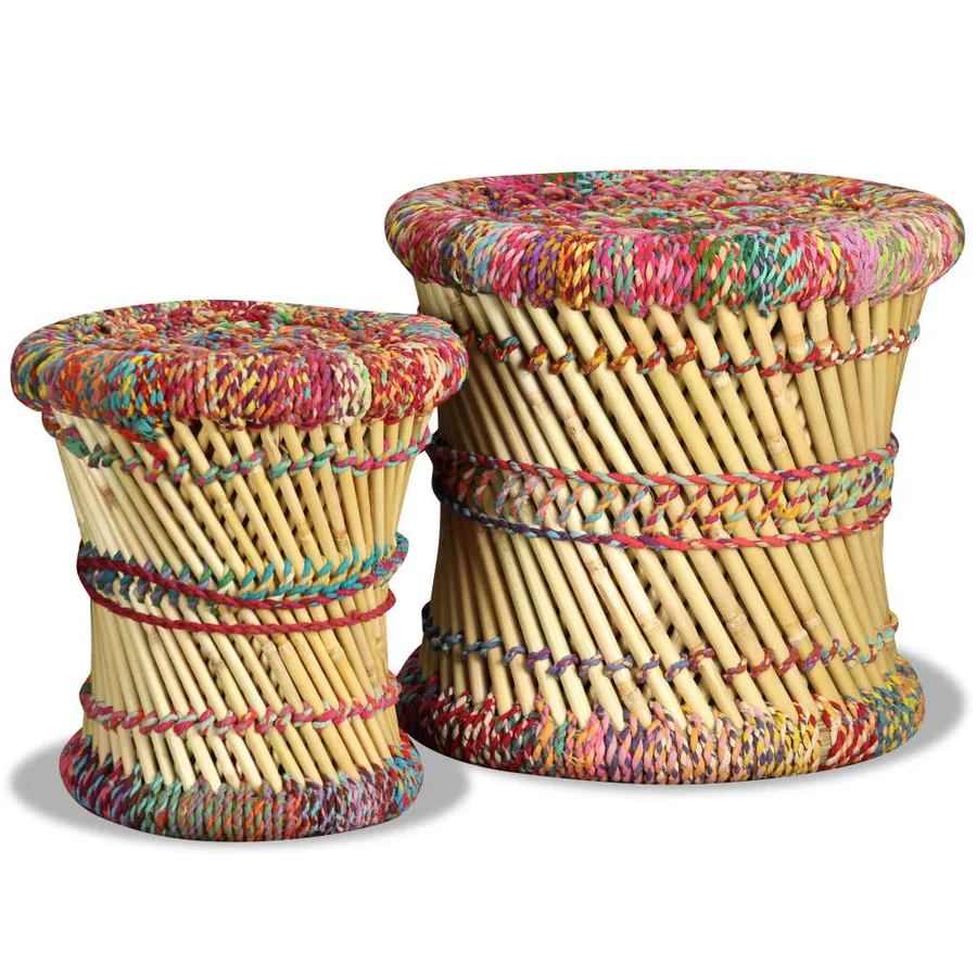 Tabourets avec détails chindi lot de 2 multicolore bambou - 5