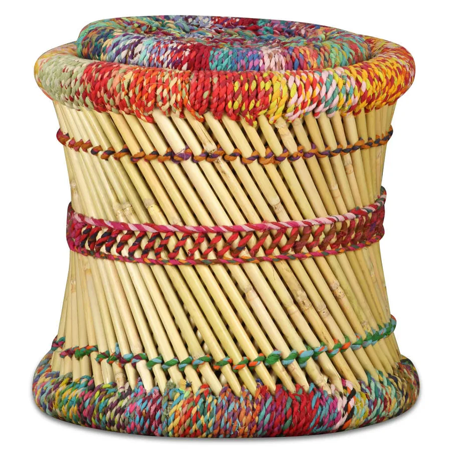 Tabourets avec détails chindi lot de 2 multicolore bambou - 8