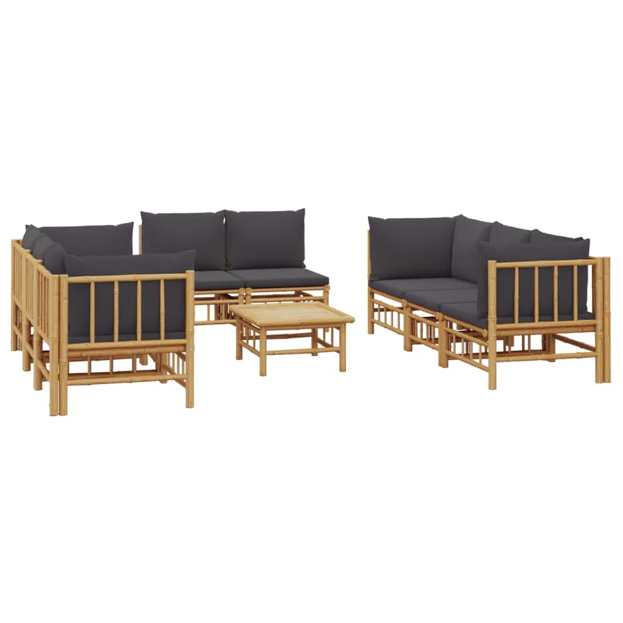 Salon de jardin 9 pcs avec coussins gris foncé bambou - 3
