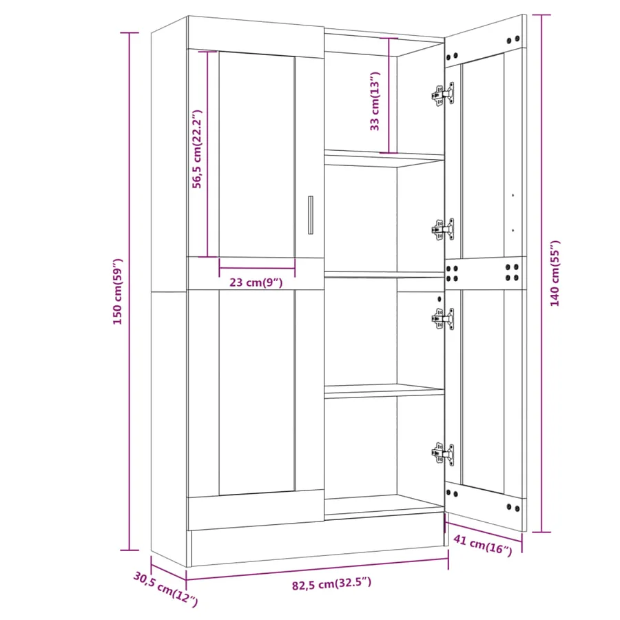 Armoire à vitrine Chêne fumé 82,5x30,5x150 cm Bois d'ingénierie - 8