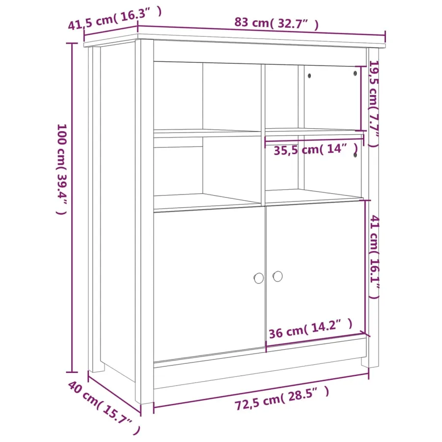 Buffet Gris 83x41,5x100 cm Bois massif de pin - 10