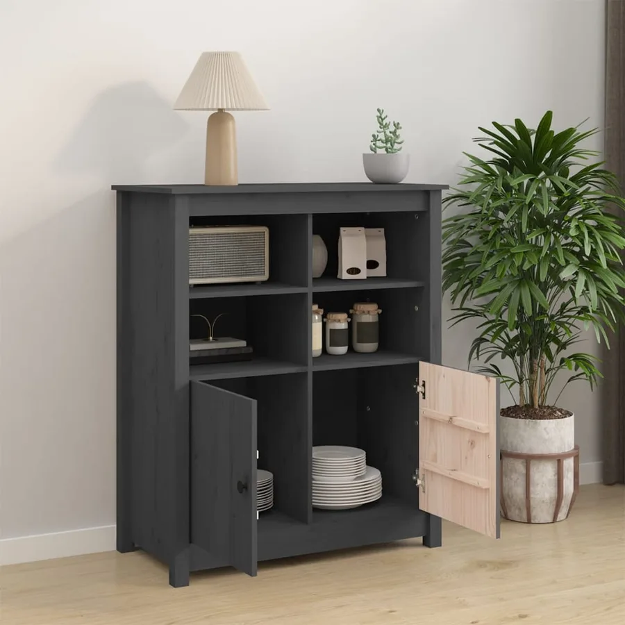 Buffet Gris 83x41,5x100 cm Bois massif de pin - 3