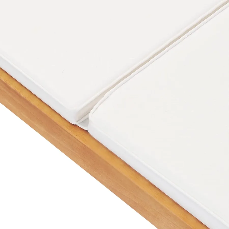 Chaise longue avec coussin Bois de teck solide Crème - 7