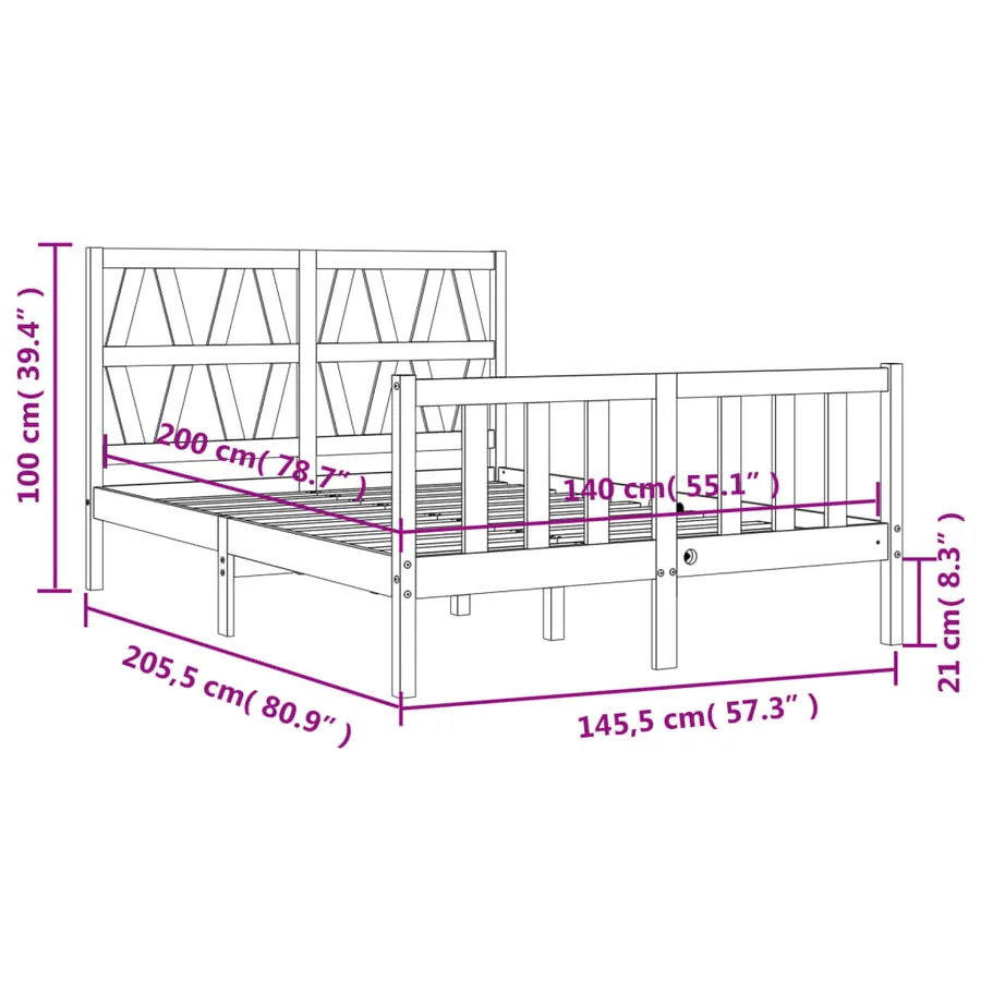 Cadre de lit sans matelas 140x200 cm bois massif de pin - 12