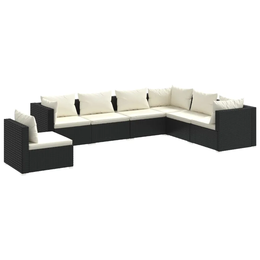 Salon de jardin 7 pcs avec coussins Résine tressée Noir - 2