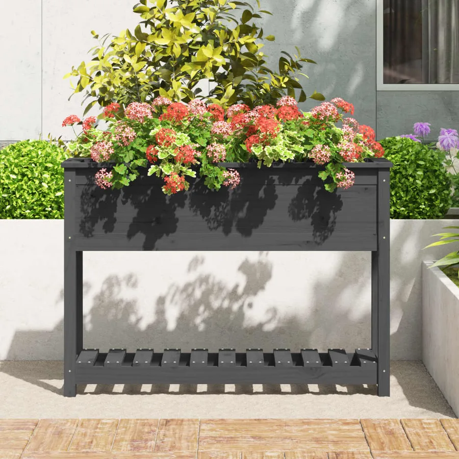 Jardinière avec étagère Gris 111,5x34,5x81cm Bois massif de pin - 3